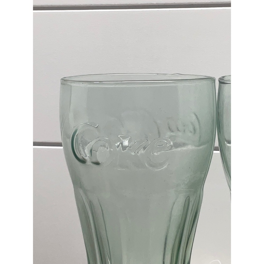 Coca-Cola Georgia Green Glass Tumblers Set of 3 Embossed Logo 6 Inch 16oz